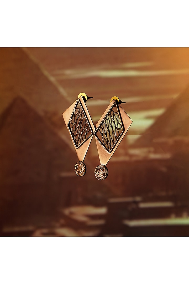 Gold Finish Pyramid Earrings by Suhani Pittie