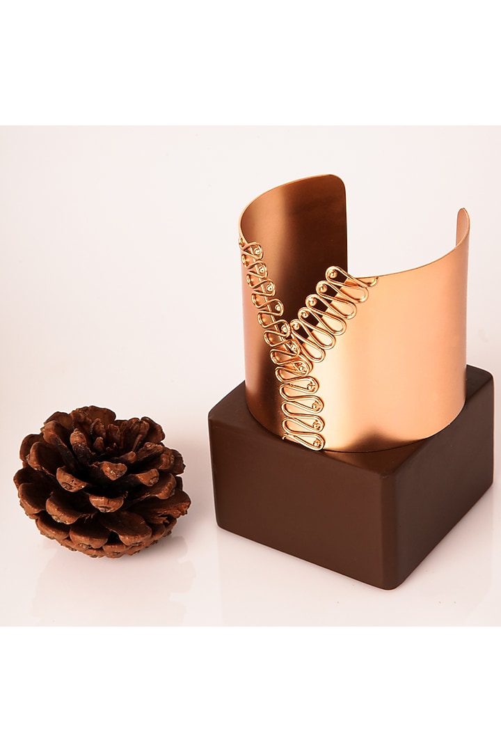 Gold Finish Openable Cuff In Copper by Suhani Pittie at Pernia's Pop Up Shop