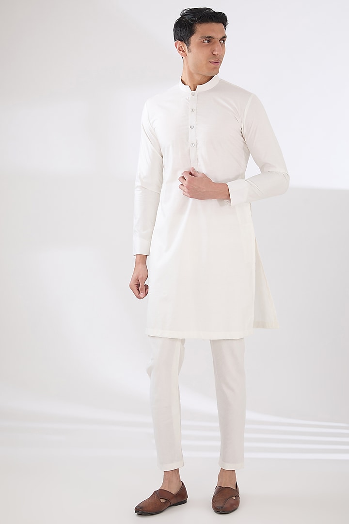 Off-White & Yellow Chanderi Thread Embroidered Ombre Nehru Jacket Set by Sulakshna Jasra at Pernia's Pop Up Shop