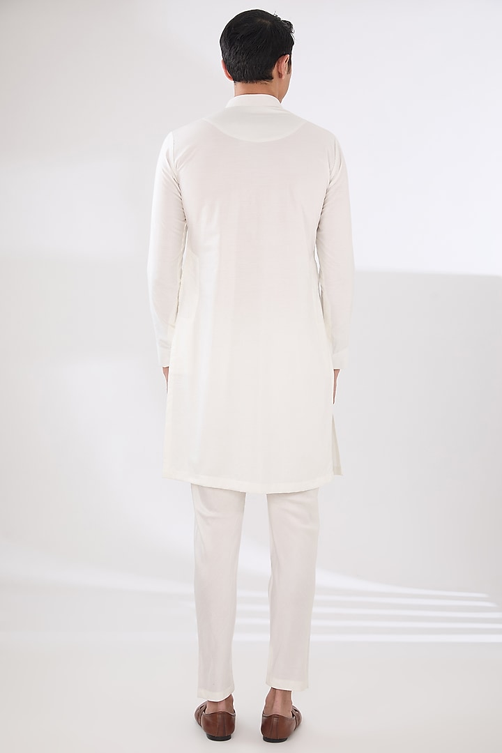 Off-White & Yellow Chanderi Thread Embroidered Ombre Nehru Jacket Set by Sulakshna Jasra at Pernia's Pop Up Shop