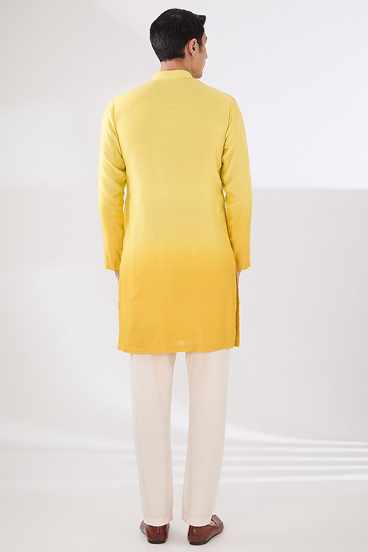 Yellow Chanderi Shibori Printed Nehru Jacket Set by Sulakshna Jasra at Pernia's Pop Up Shop