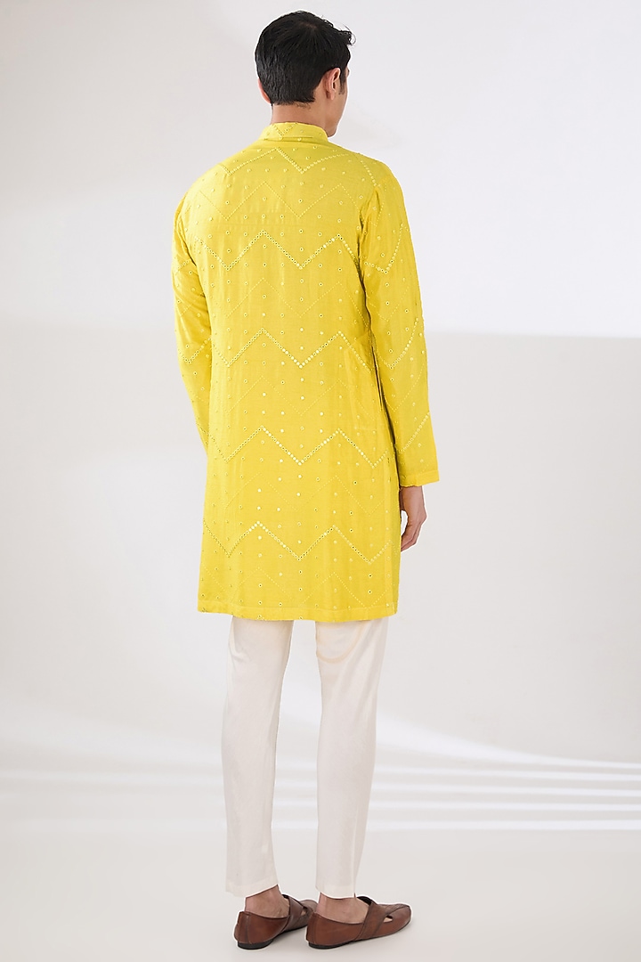 Yellow Silk Blend Embroidered Kurta Set by Sulakshna Jasra at Pernia's Pop Up Shop