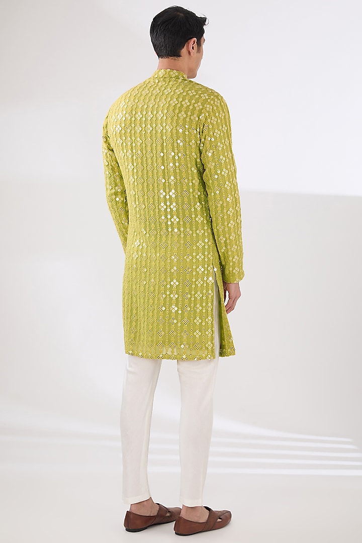 Lime Green Georgette Sitara Embroidered Kurta Set by Sulakshna Jasra at Pernia's Pop Up Shop