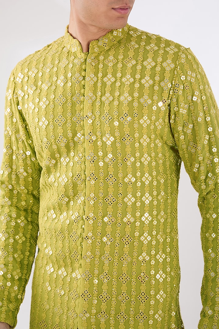 Lime Green Georgette Sitara Embroidered Kurta Set by Sulakshna Jasra at Pernia's Pop Up Shop