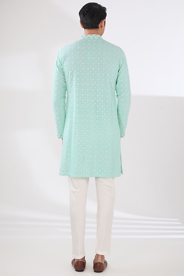 Mint Green Georgette Thread Hand Embroidered Kurta Set by Sulakshna Jasra at Pernia's Pop Up Shop