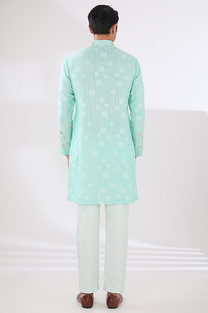 Mint Green Silk Cotton Dori & Gota Embroidered Kurta Set by Sulakshna Jasra at Pernia's Pop Up Shop