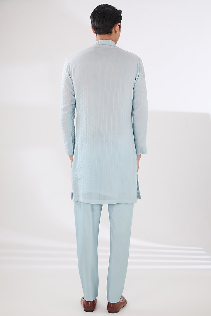 Sky Blue Organza Metallic Tape Work Pleated Kurta Set by Sulakshna Jasra at Pernia's Pop Up Shop