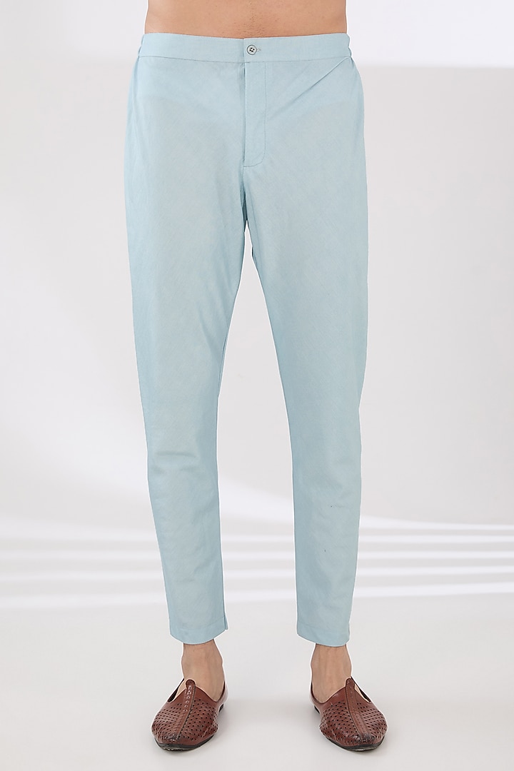 Sky Blue Organza Metallic Tape Work Pleated Kurta Set by Sulakshna Jasra at Pernia's Pop Up Shop