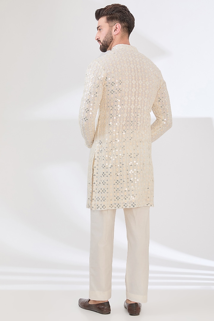 White Georgette Thread Hand Embroidered Kurta Set by Sulakshna Jasra at Pernia's Pop Up Shop
