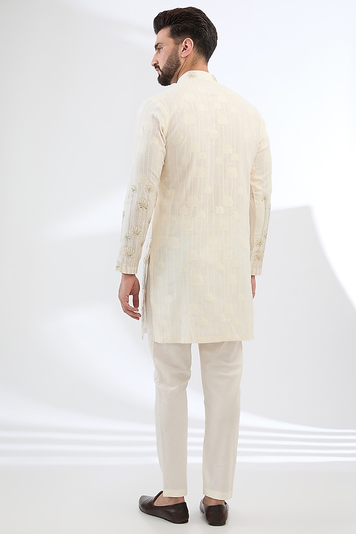 Off-White Cotton Silk Jacquard Dori Work Kurta Set by Sulakshna Jasra at Pernia's Pop Up Shop