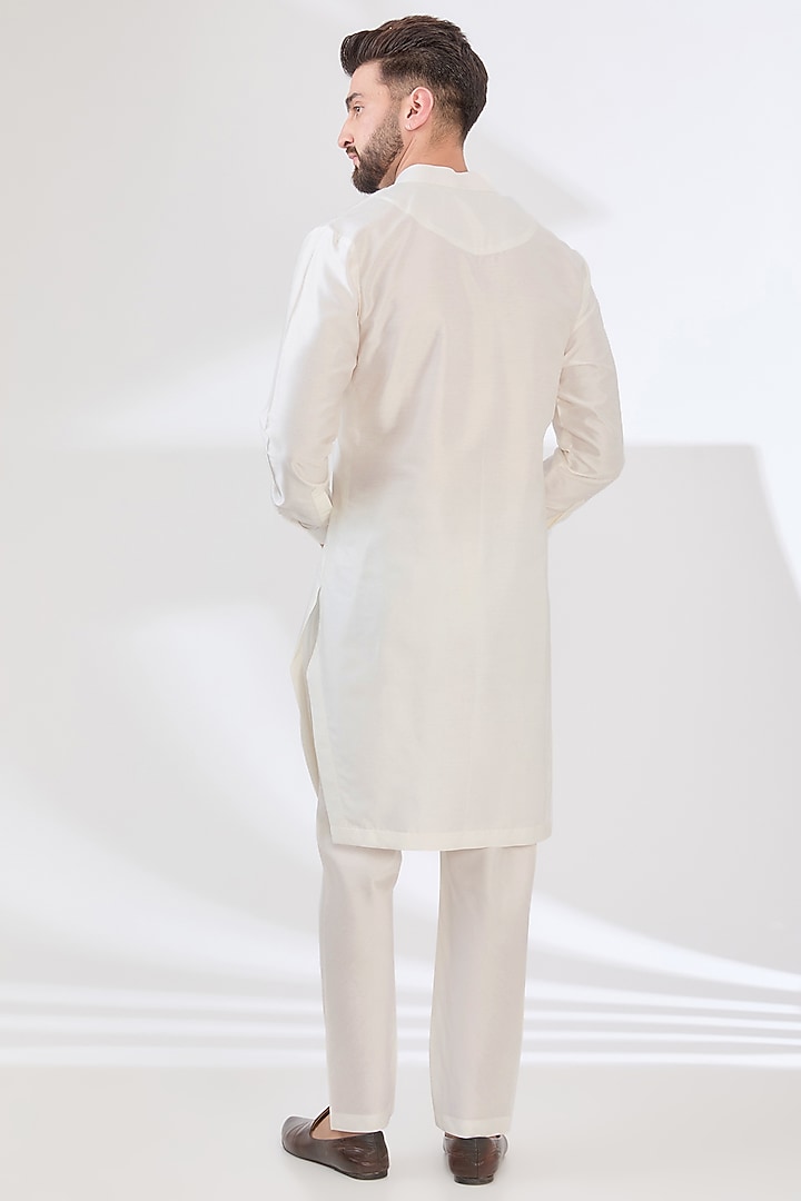 White Linen Silk Thread Hand Embroidered Bundi Jacket Set by Sulakshna Jasra at Pernia's Pop Up Shop