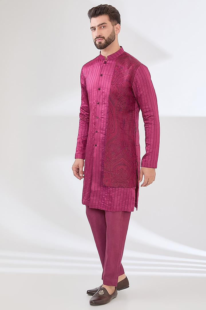 Wine Brocade Kurta Set by Sulakshna Jasra