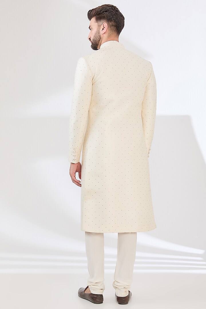 Ivory Satin Linen Thread Hand Embroidered Indo-Western Set by Sulakshna Jasra at Pernia's Pop Up Shop
