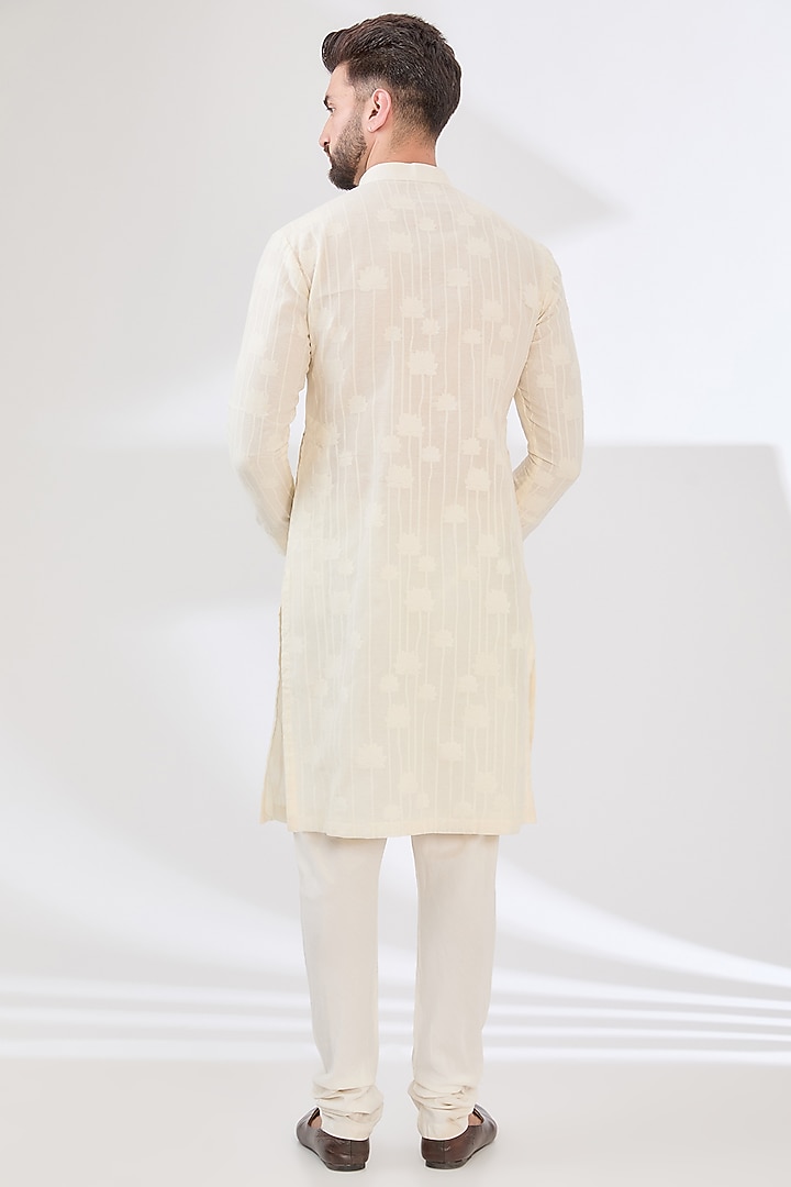 Ivory Satin Linen Thread Hand Embroidered Indo-Western Set by Sulakshna Jasra at Pernia's Pop Up Shop