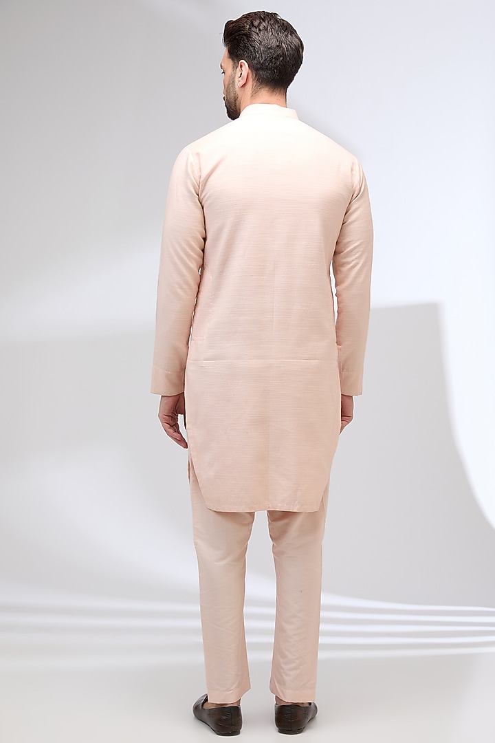 Blush Pink Chanderi Silk & Slub Cotton Silk Hand Embroidered Nehru Jacket Set by Sulakshna Jasra at Pernia's Pop Up Shop