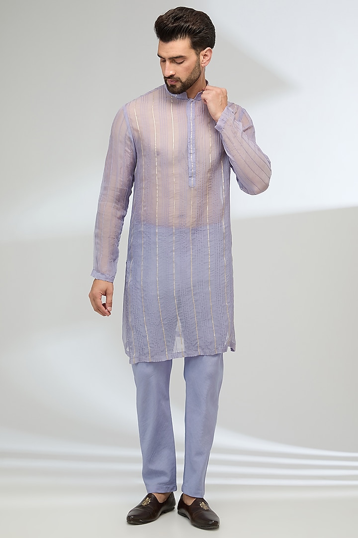 Lavender Organza & Cotton Silk Gota Work Kurta Set by Sulakshna Jasra