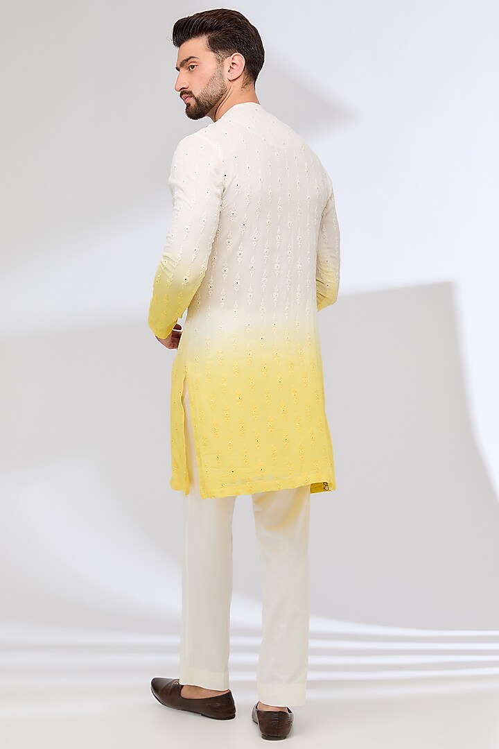 Yellow Georgette & Cotton Silk Gota Patti Embroidered Kurta Set by Sulakshna Jasra at Pernia's Pop Up Shop