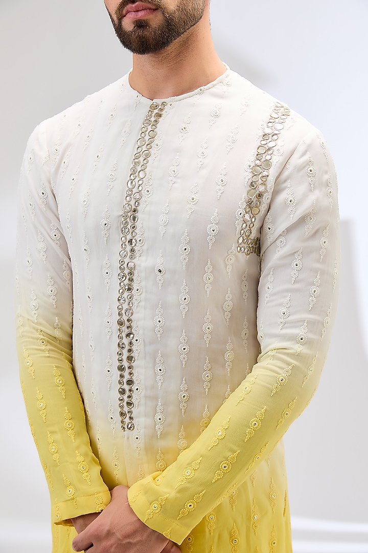 Yellow Georgette & Cotton Silk Gota Patti Embroidered Kurta Set by Sulakshna Jasra at Pernia's Pop Up Shop