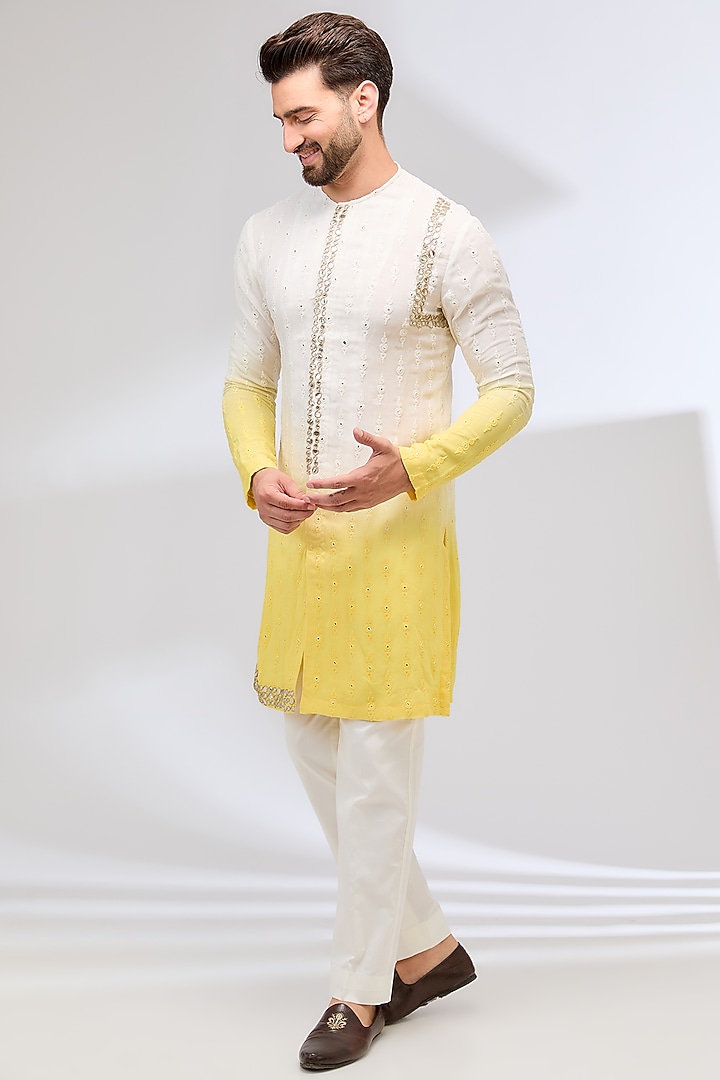 Yellow Georgette & Cotton Silk Gota Patti Embroidered Kurta Set by Sulakshna Jasra at Pernia's Pop Up Shop