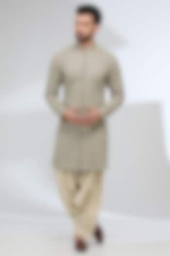 Nude Green-Grey Georgette & Cotton Silk Thread Embroidered Kurta Set by Sulakshna Jasra at Pernia's Pop Up Shop