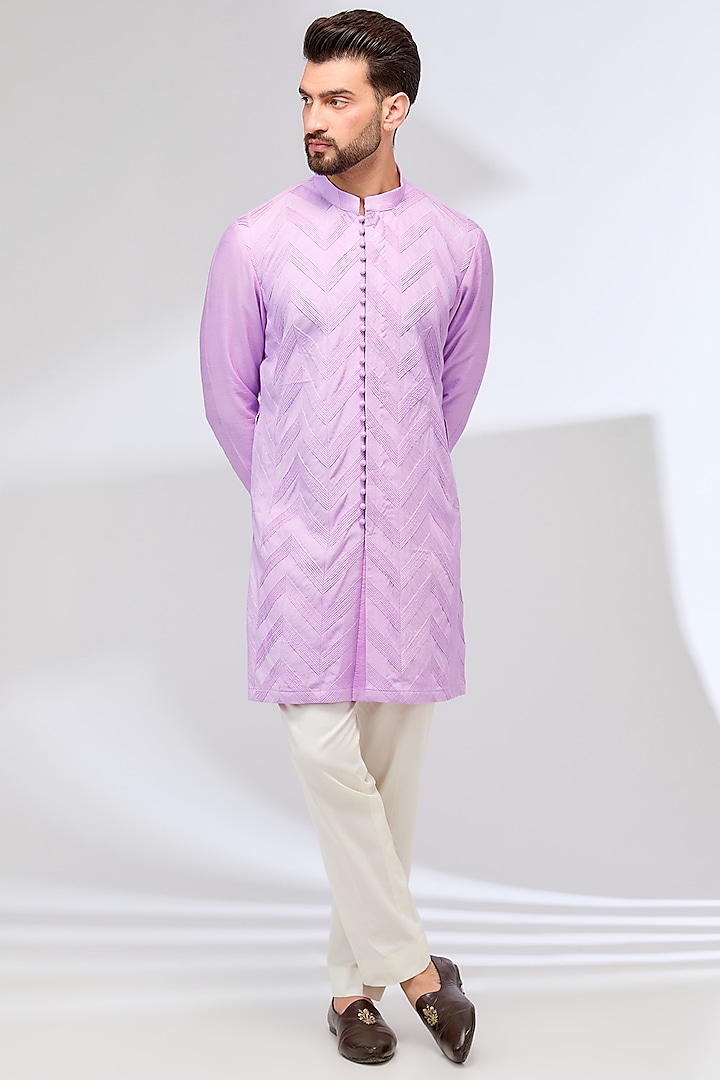 Lavender Cotton Silk Kurta Set by Sulakshna Jasra