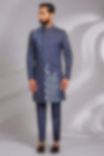 Charcoal Grey Moonga Silk Indo-Western Set by Sulakshna Jasra at Pernia's Pop Up Shop