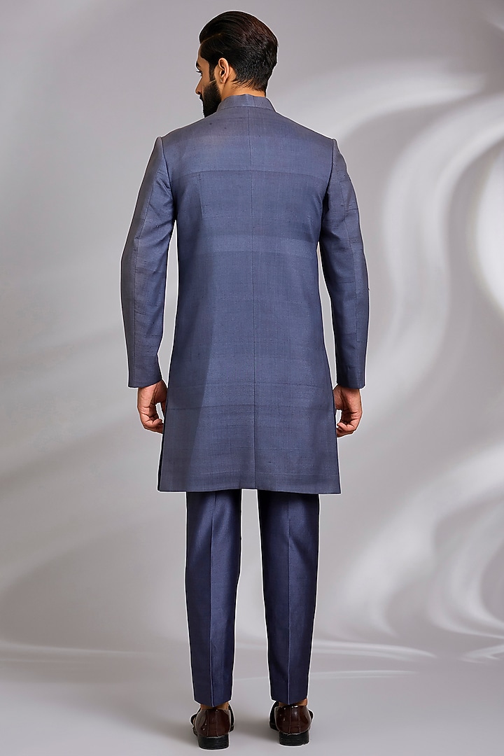Charcoal Grey Moonga Silk Indo-Western Set by Sulakshna Jasra at Pernia's Pop Up Shop