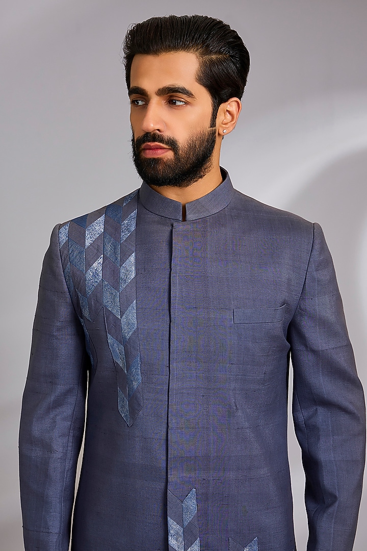 Charcoal Grey Moonga Silk Indo-Western Set by Sulakshna Jasra at Pernia's Pop Up Shop