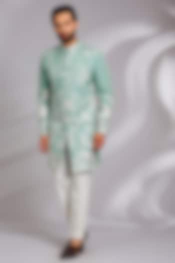 Pastel Green Organza Hand Embroidered Indo-Western Set by Sulakshna Jasra at Pernia's Pop Up Shop
