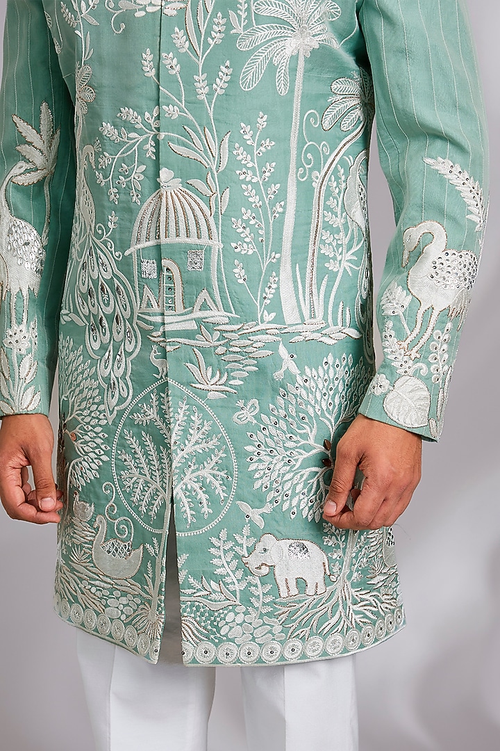 Pastel Green Organza Hand Embroidered Indo-Western Set by Sulakshna Jasra at Pernia's Pop Up Shop