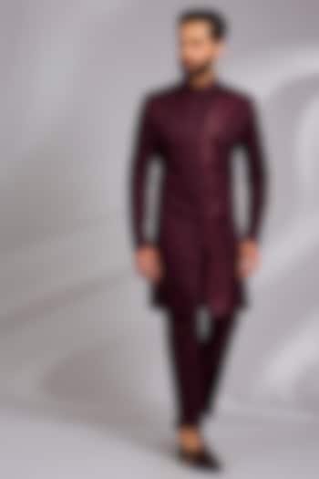 Wine Linen Hand Embroidered Indo-Western Set by Sulakshna Jasra at Pernia's Pop Up Shop