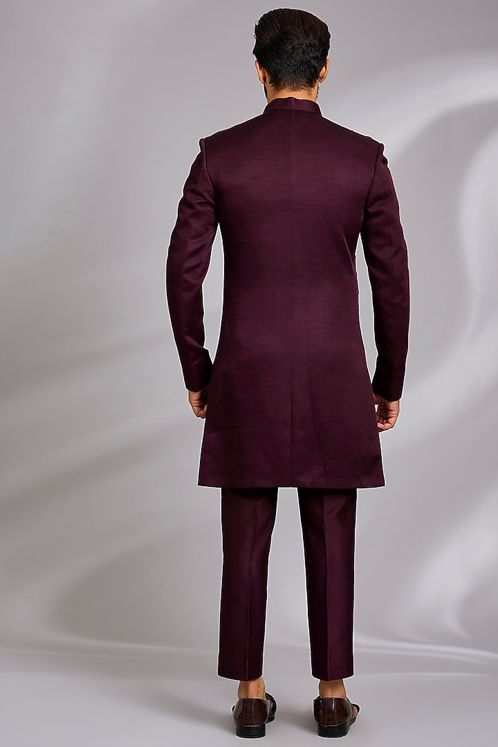 Wine Linen Hand Embroidered Indo-Western Set by Sulakshna Jasra at Pernia's Pop Up Shop