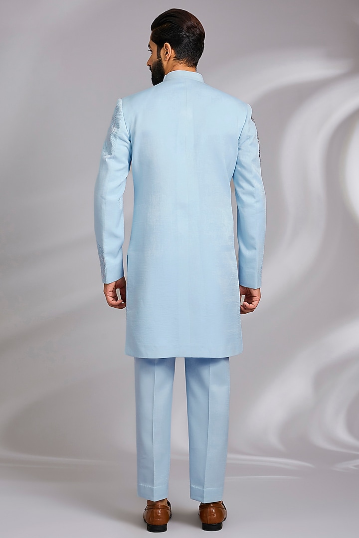 Powder Blue Sandwash Thread Embroidered Indo-Western Set by Sulakshna Jasra at Pernia's Pop Up Shop