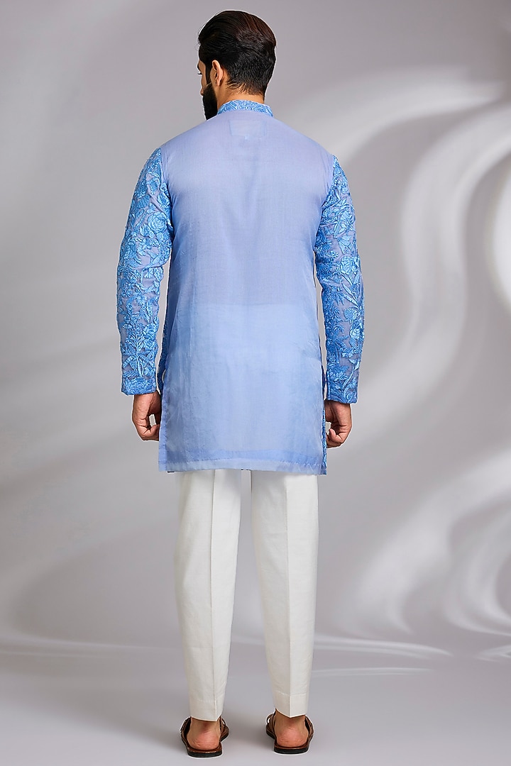 Blue Organza Thread Work Kurta Set by Sulakshna Jasra at Pernia's Pop Up Shop