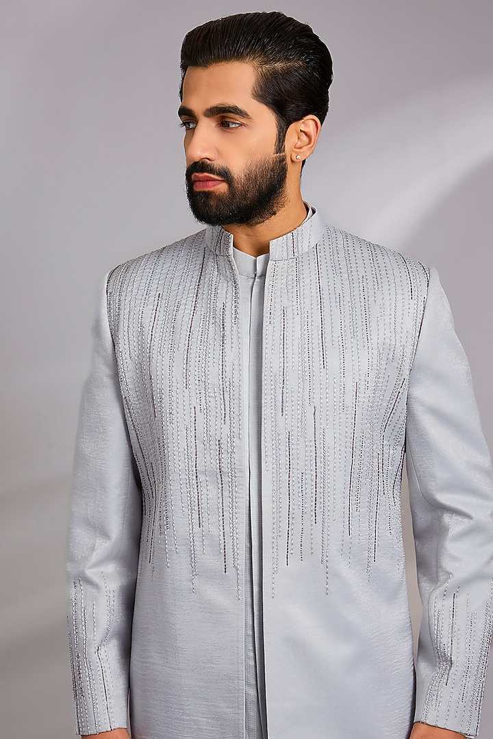 Pista Green Tissue Threadwork Indo-Western Set by Sulakshna Jasra at Pernia's Pop Up Shop