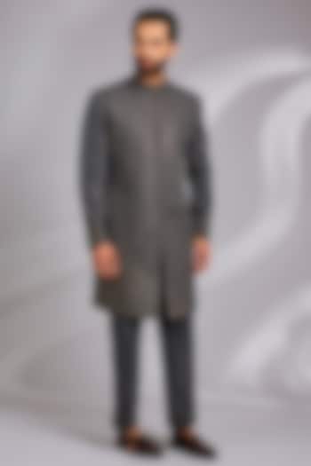 Charcoal Grey Sandwash Thread Embroidered Indo-Western Set by Sulakshna Jasra at Pernia's Pop Up Shop