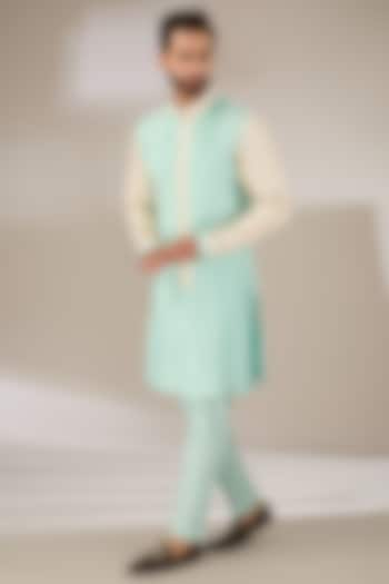 Sea Green Chanderi Gota Patti Embroidered Pleated Kurta Set by Sulakshna Jasra