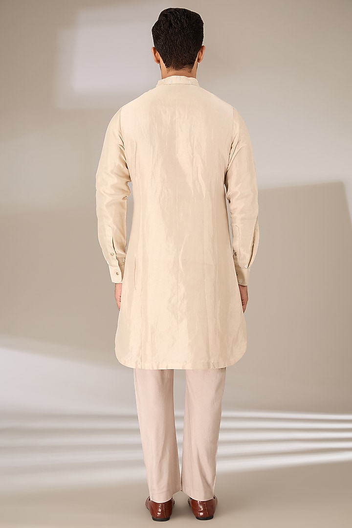 Beige Tissue French Knot Embroidered Kurta Set by Sulakshna Jasra at Pernia's Pop Up Shop