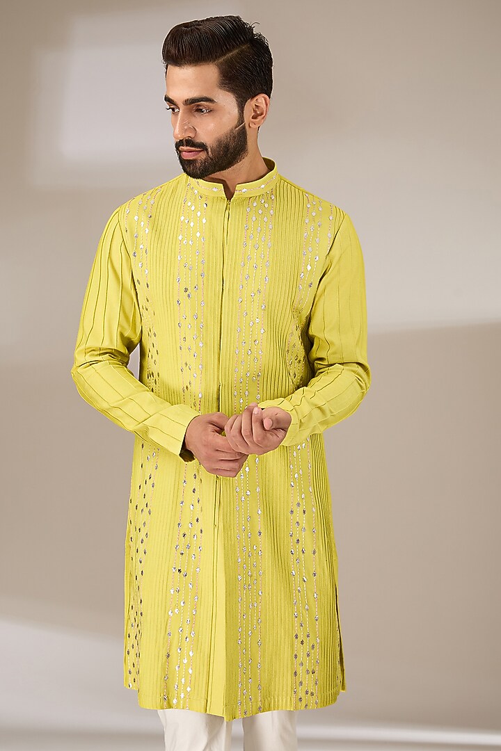 Lime Green Modal Cotton Gota Embroidered Kurta Set by Sulakshna Jasra at Pernia's Pop Up Shop
