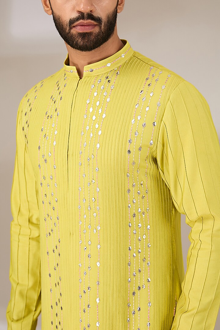 Lime Green Modal Cotton Gota Embroidered Kurta Set by Sulakshna Jasra at Pernia's Pop Up Shop