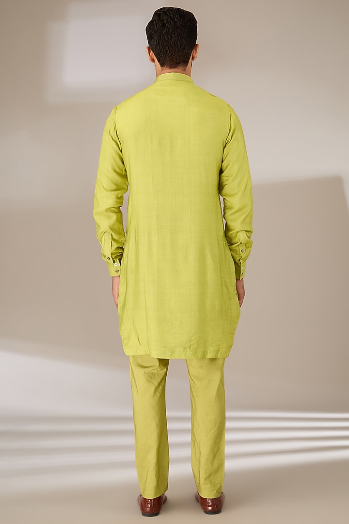 Green Cotton Tussar Pintucks Kurta Set by Sulakshna Jasra at Pernia's Pop Up Shop