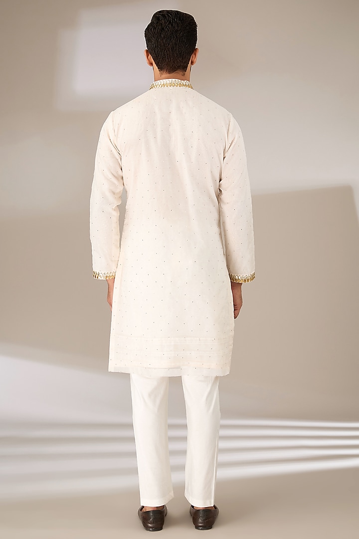Ivory Tissue Gota Patti Hand Embroidered Kurta Set by Sulakshna Jasra at Pernia's Pop Up Shop