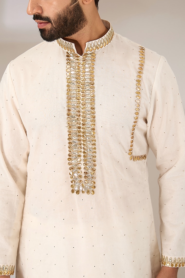 Ivory Tissue Gota Patti Hand Embroidered Kurta Set by Sulakshna Jasra at Pernia's Pop Up Shop
