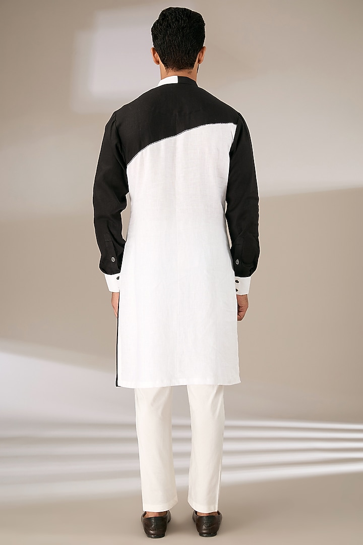 Black & White Linen Cut-N-Sew Pattern Kurta Set by Sulakshna Jasra at Pernia's Pop Up Shop