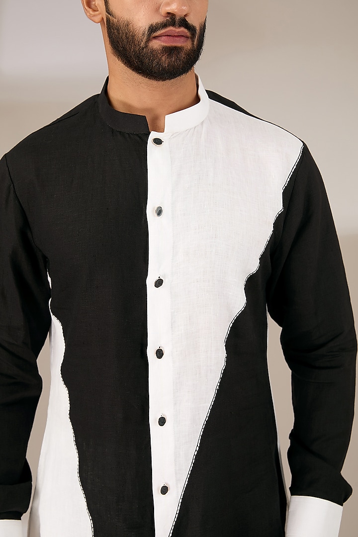 Black & White Linen Cut-N-Sew Pattern Kurta Set by Sulakshna Jasra at Pernia's Pop Up Shop