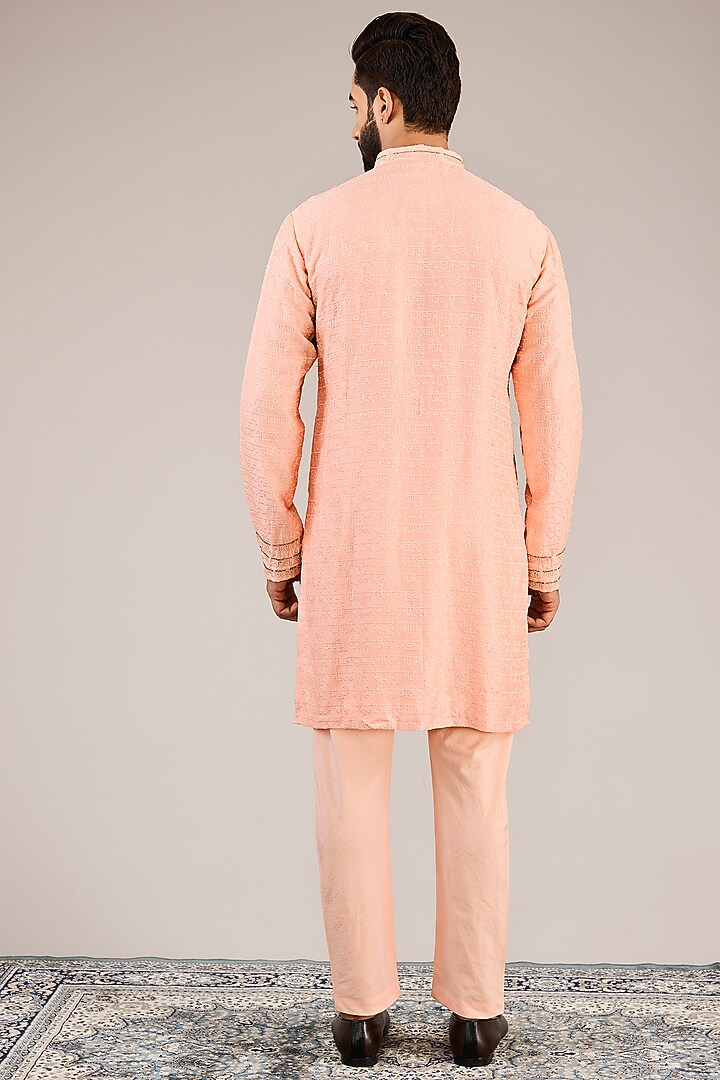 Peach Silk Handblock Printed & Dabka Embroidered Kurta Set by Sulakshna Jasra at Pernia's Pop Up Shop