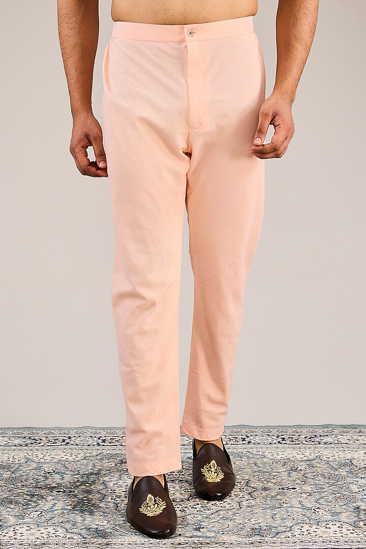Peach Silk Handblock Printed & Dabka Embroidered Kurta Set by Sulakshna Jasra at Pernia's Pop Up Shop