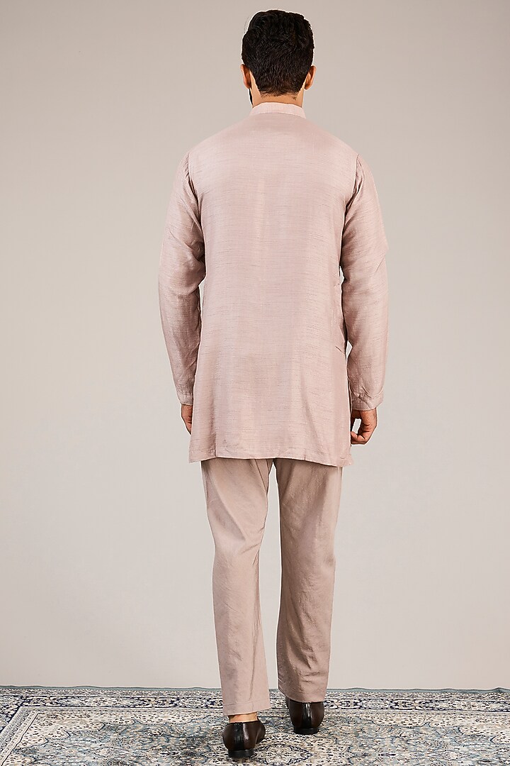 Pink Raw Silk Handblock Printed & Dabka Embroidered Wedding Indowestern Set by Sulakshna Jasra at Pernia's Pop Up Shop