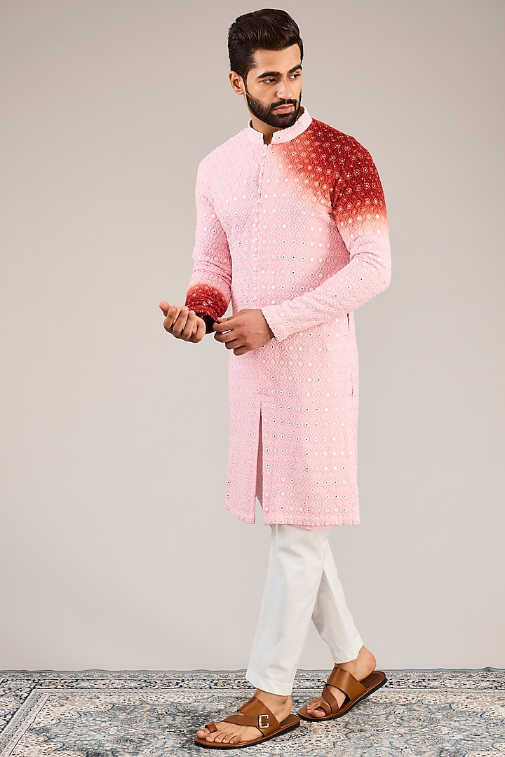 Pink Georgette Threadwork Tie-Dye Kurta Set by Sulakshna Jasra at Pernia's Pop Up Shop