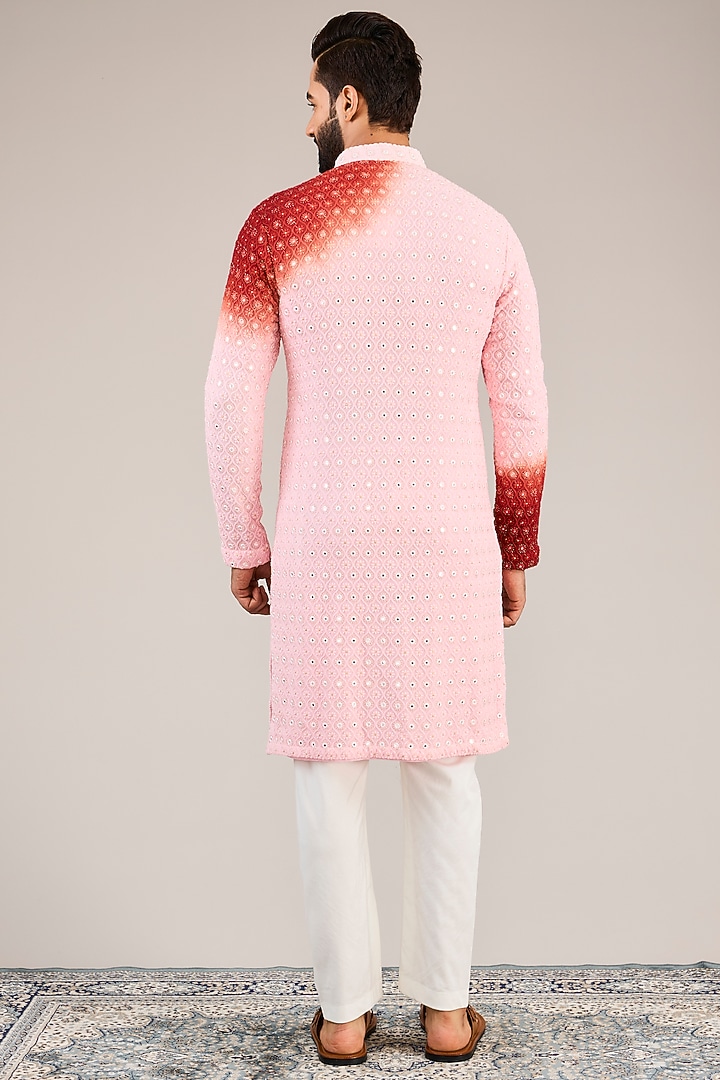 Pink Georgette Threadwork Tie-Dye Kurta Set by Sulakshna Jasra at Pernia's Pop Up Shop